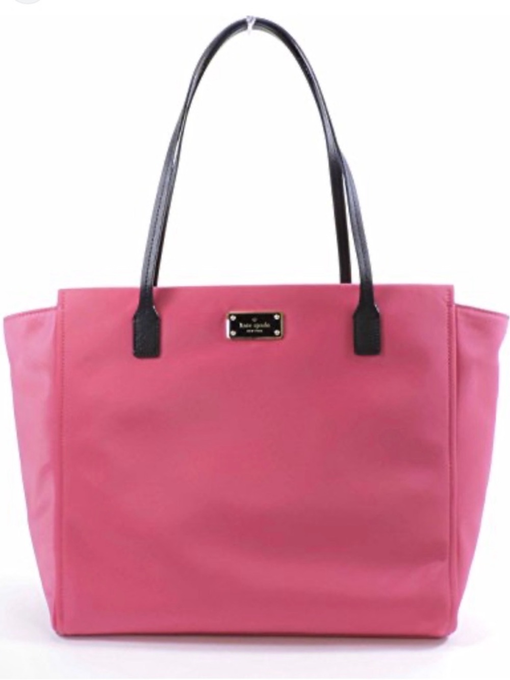 kate spade Hot Pink nylon with Black  leather Handles tote bag